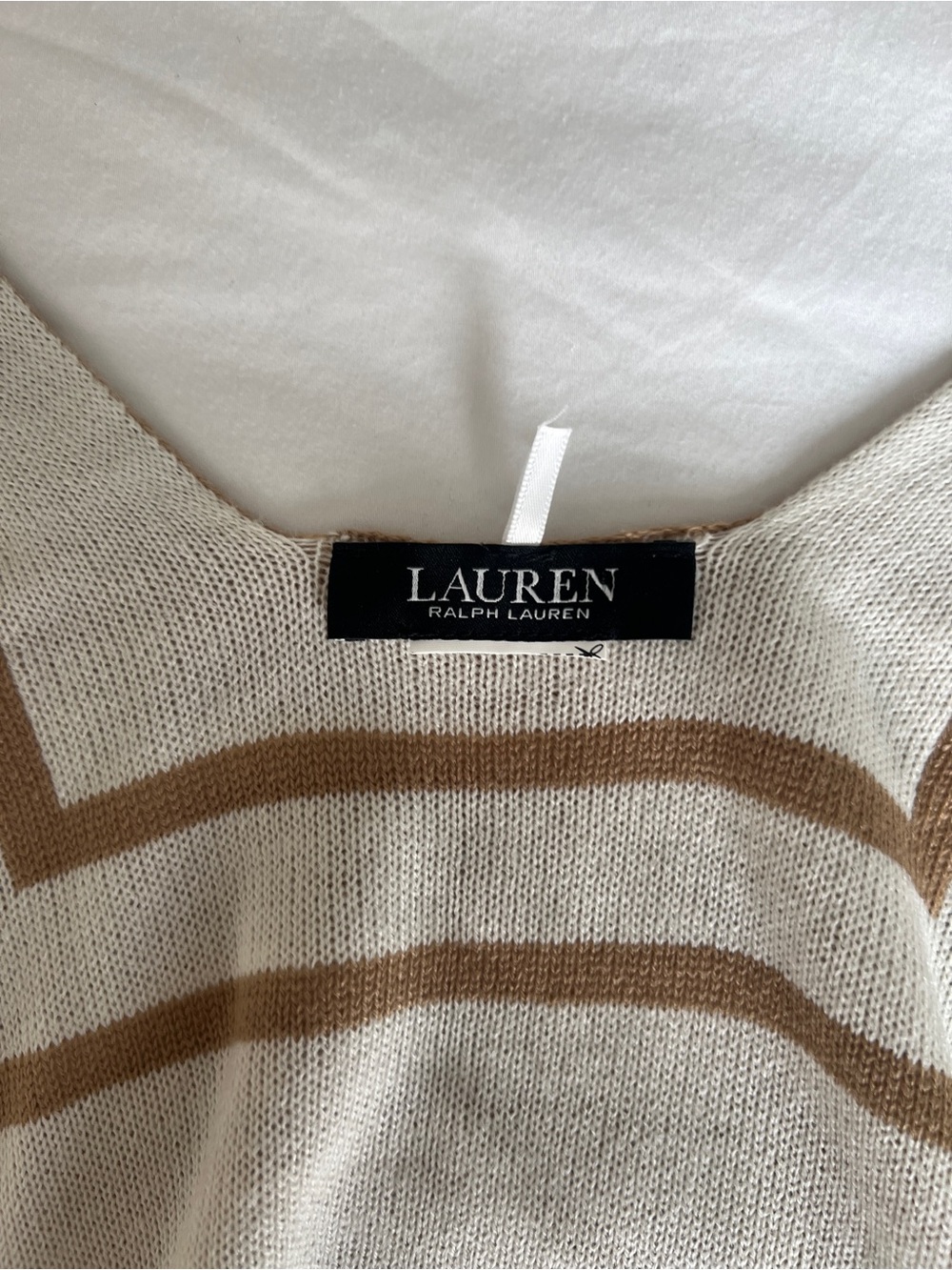 Ralph Lauren Camel & Ivory Signature Stripe Poncho - Picture 5 of 6